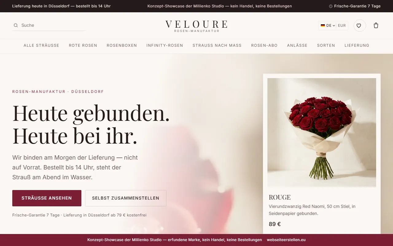 Website VELOURE – Rosen-Manufaktur