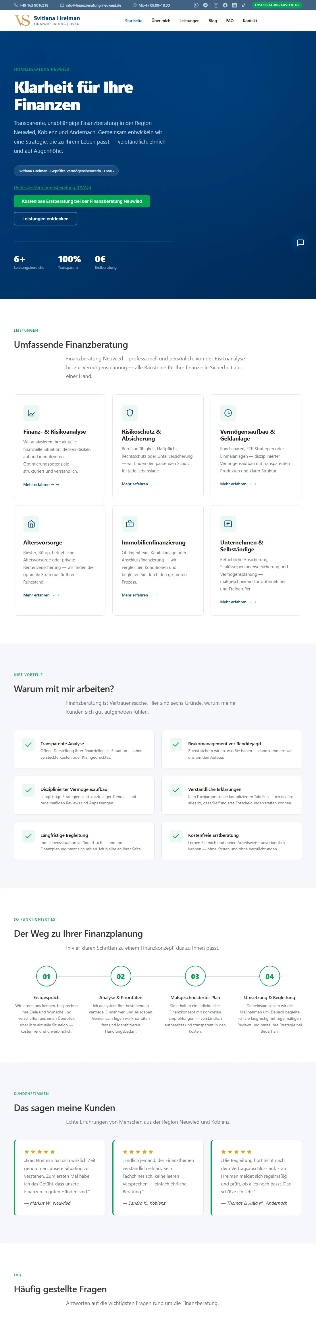 Finanzberatung Neuwied – Finanzberatung · Kundenprojekt, Desktop-Ansicht