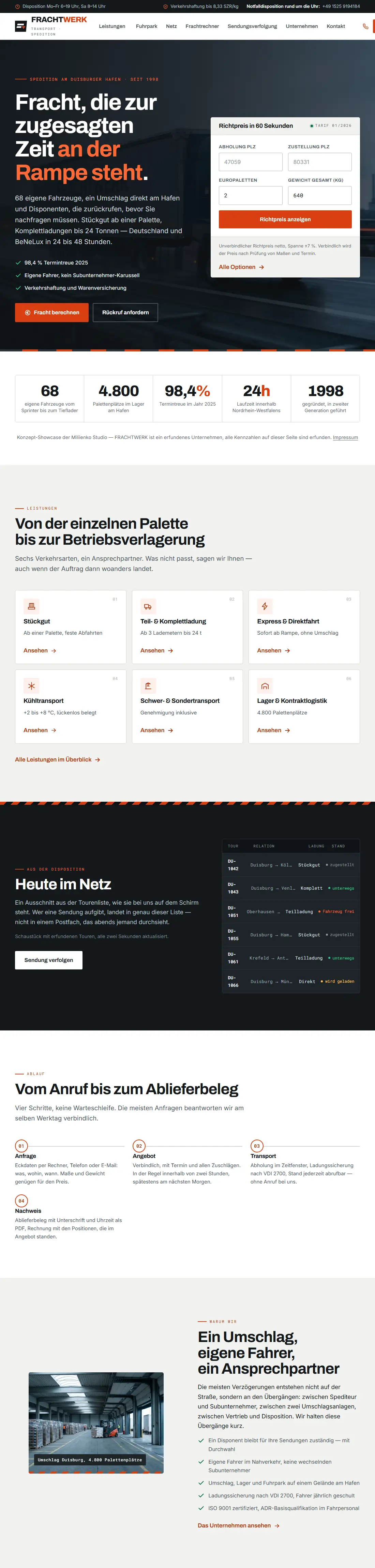 FRACHTWERK – Spedition · Designkonzept, Desktop-Ansicht