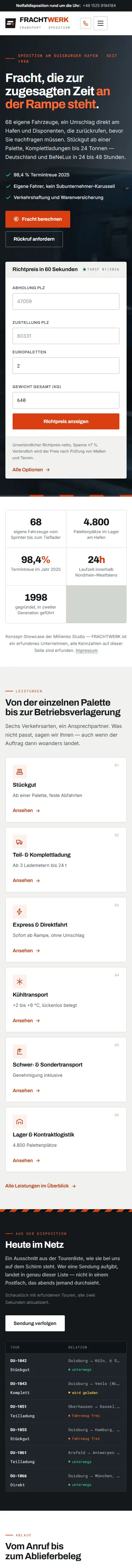FRACHTWERK – Spedition · Designkonzept, Handy-Ansicht