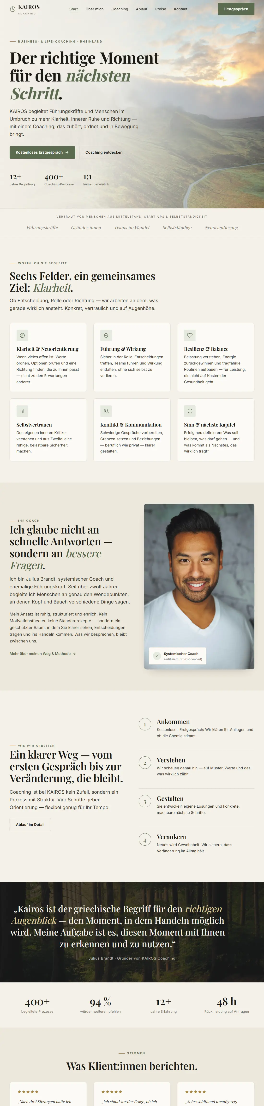 KAIROS – Coaching · Designkonzept, Desktop-Ansicht