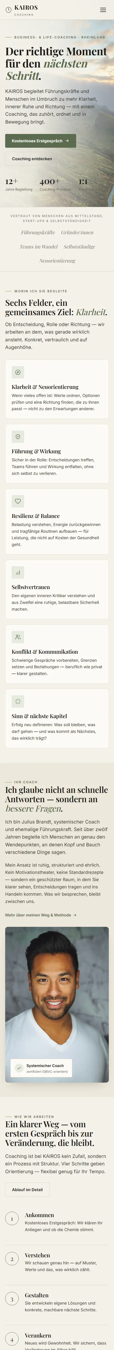KAIROS – Coaching · Designkonzept, Handy-Ansicht