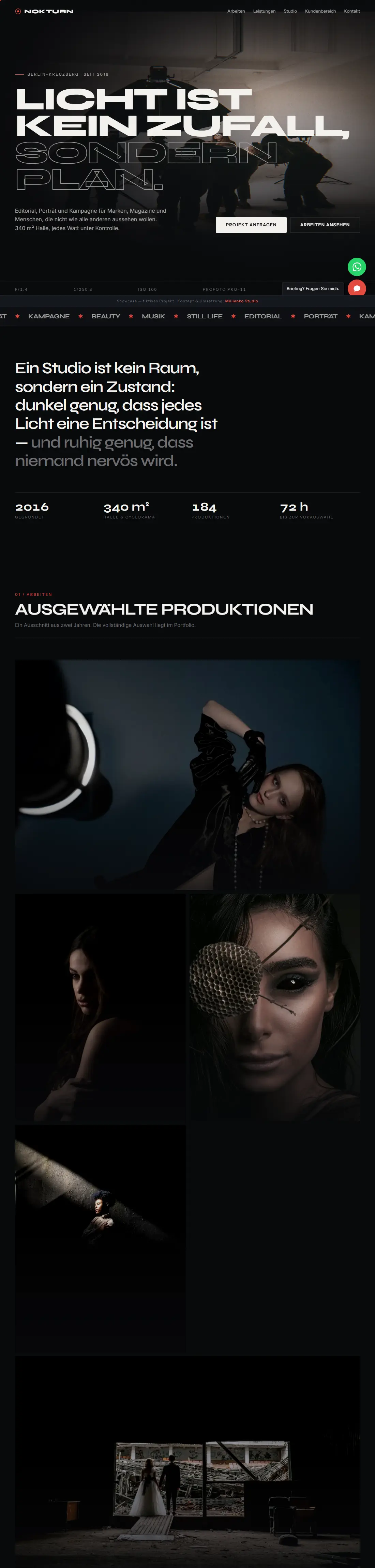 NOKTURN – Fotostudio · Designkonzept, Desktop-Ansicht