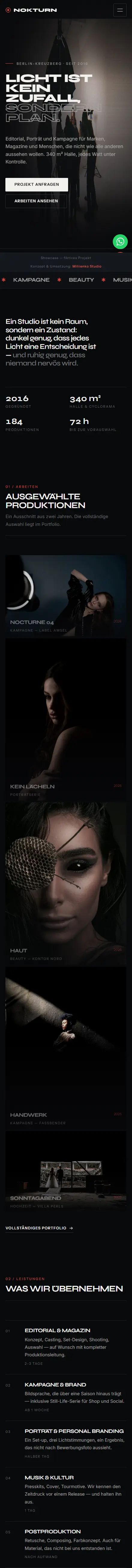 NOKTURN – Fotostudio · Designkonzept, Handy-Ansicht