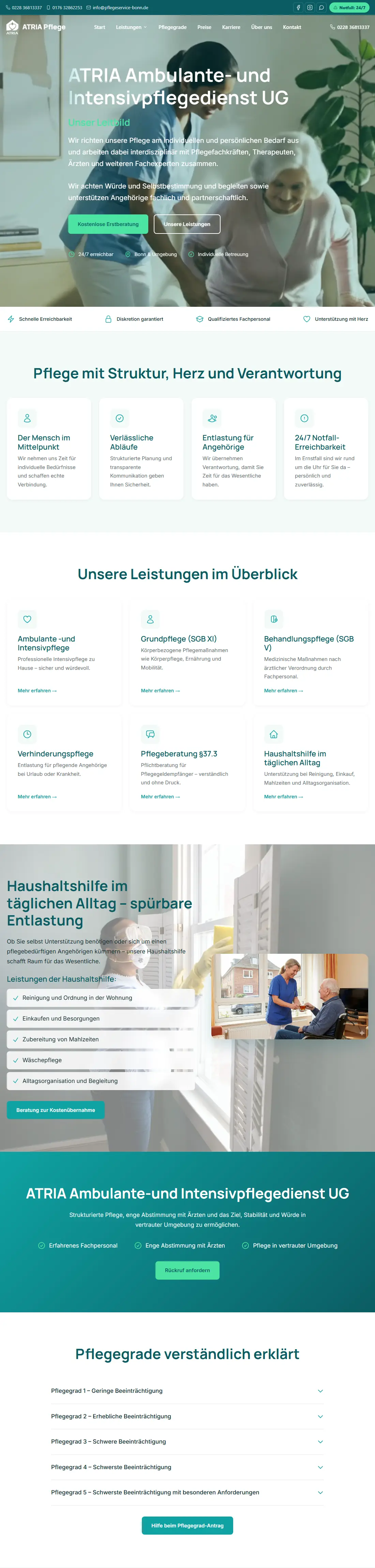 Pflegeservice Bonn – Pflegedienst · Kundenprojekt, Desktop-Ansicht