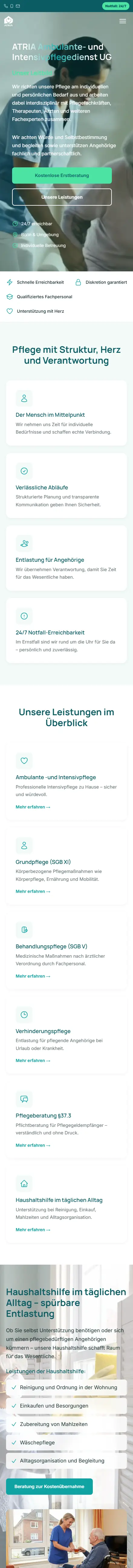 Pflegeservice Bonn – Pflegedienst · Kundenprojekt, Handy-Ansicht