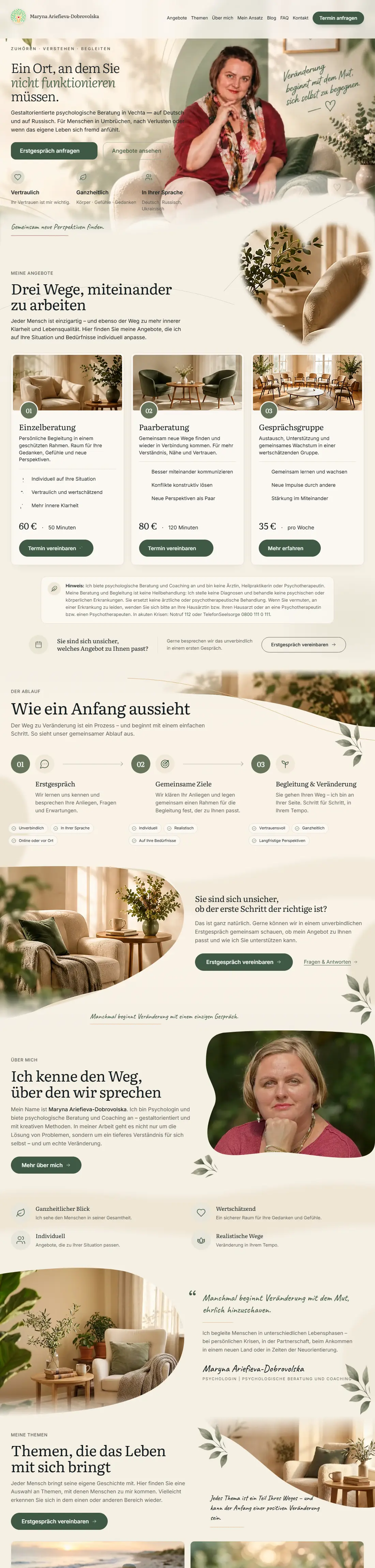 Psychologin Marina – Psychologische Beratung · Kundenprojekt, Desktop-Ansicht
