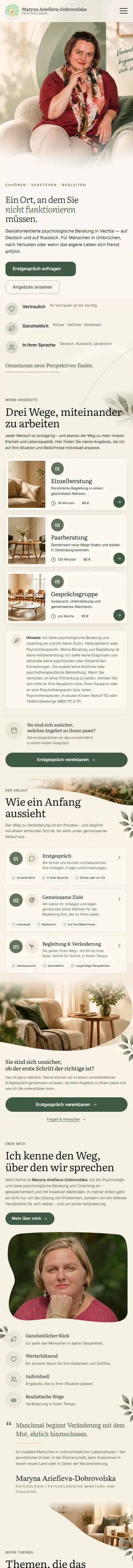 Psychologin Marina – Psychologische Beratung · Kundenprojekt, Handy-Ansicht