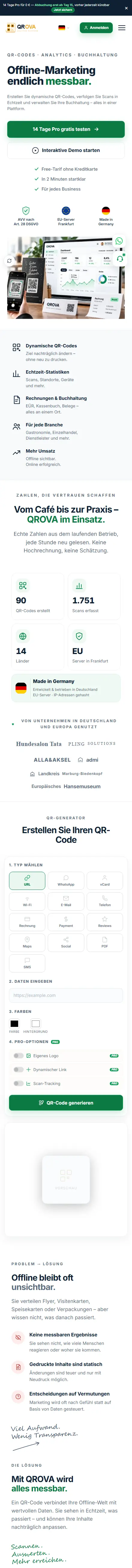 QROVA – Eigenes SaaS-Produkt, Handy-Ansicht