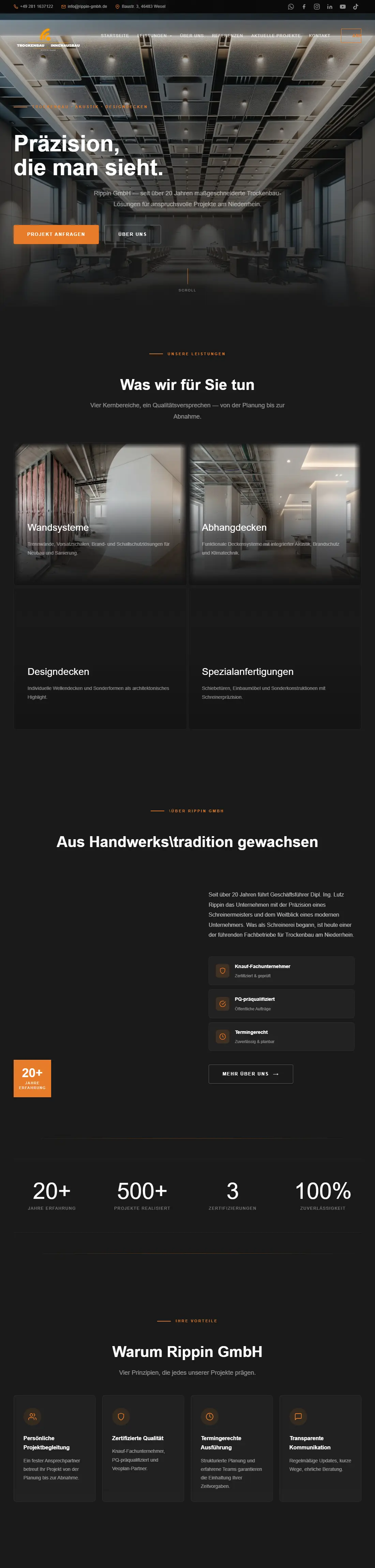 Rippin GmbH – Unternehmen · Kundenprojekt, Desktop-Ansicht
