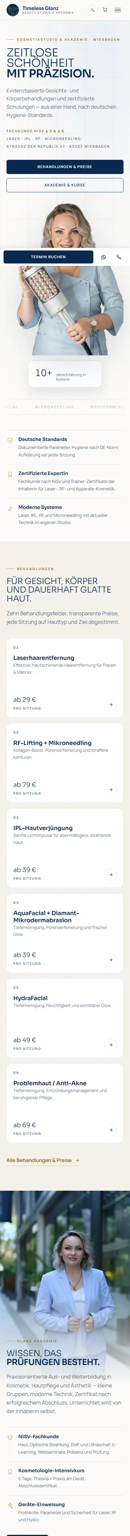 Timeless Glanz – Kosmetikstudio · Kundenprojekt, Handy-Ansicht