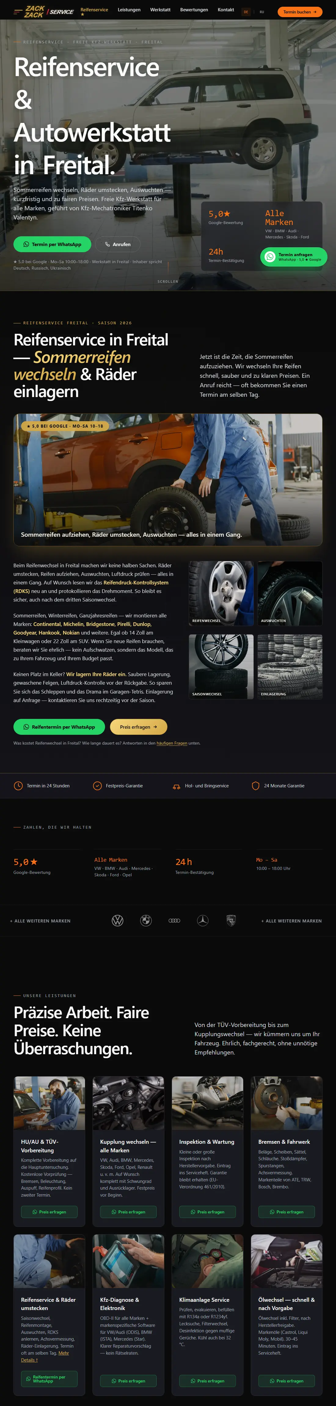 Zack Zack Service – Kfz-Werkstatt, Freital · Kundenprojekt, Desktop-Ansicht