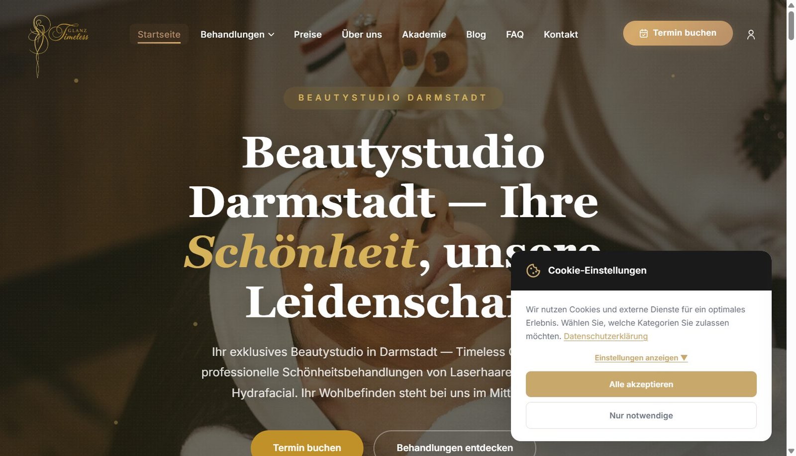 Beautystudio Darmstadt — Webdesign mit Online-Kurs und Payment