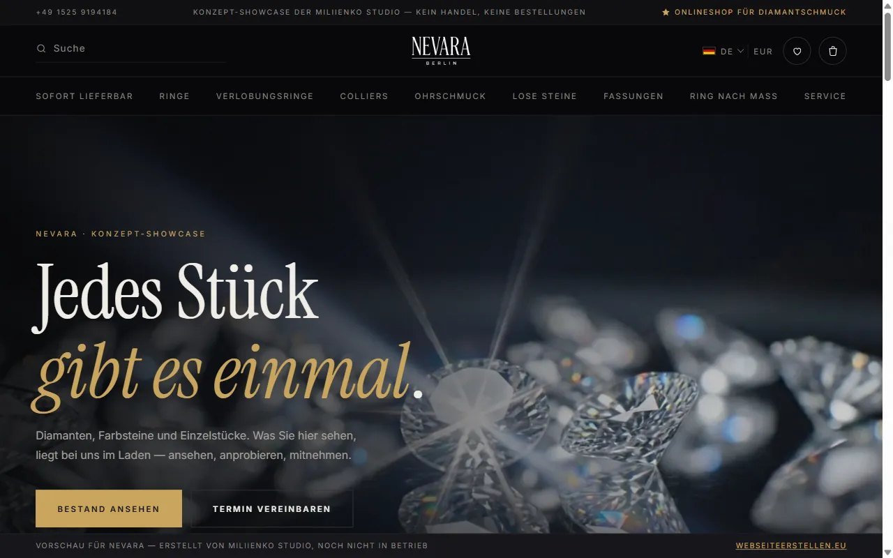 NEVARA — Konzept-Onlineshop für Diamantschmuck