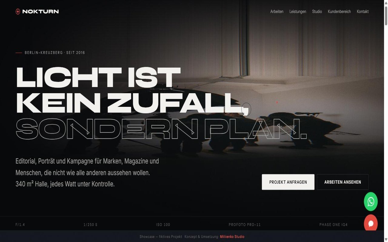 NOKTURN — Konzept-Webdesign für ein Fotostudio