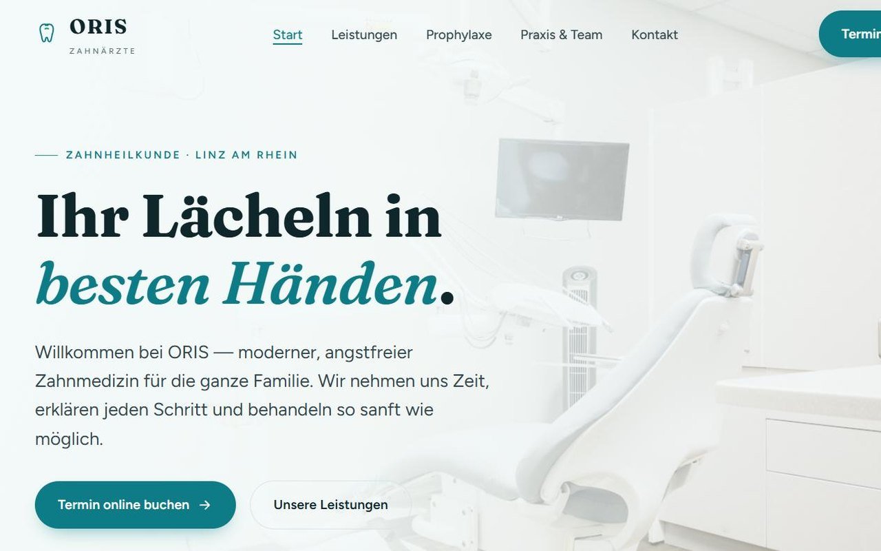 ORIS — Konzept-Webdesign für eine moderne Zahnarztpraxis
