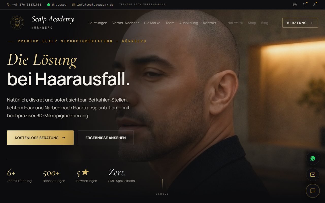 SCALP Academy — Webdesign für Scalp Micropigmentation Studio in Nürnberg
